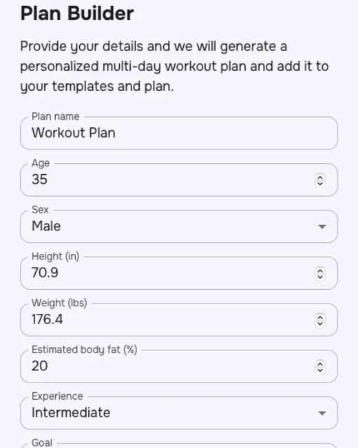 AI-built workout plans